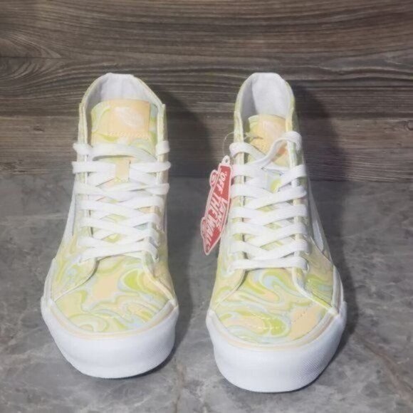 New Vans Sk8 Hi Swirl Lime Green High Top Sneakers Womens 6.5 Skater Casual Bold - Picture 4 of 10